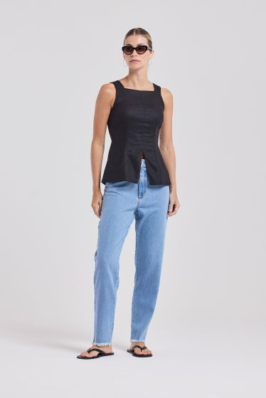 BLUSA ACINTURADA LINHO PRETO