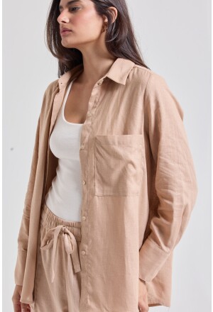 CAMISA SOCIAL CAMBRAIA BEGE