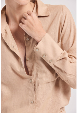 CAMISA SOCIAL CAMBRAIA BEGE