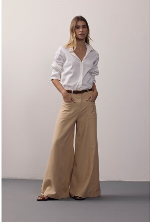 CALÇA PANTALONA PESPONTADA BEGE