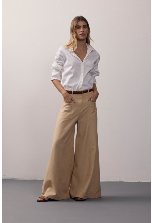 CALÇA PANTALONA PESPONTADA BEGE