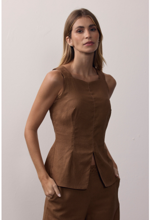 BLUSA ACINTURADA LINHO MARROM