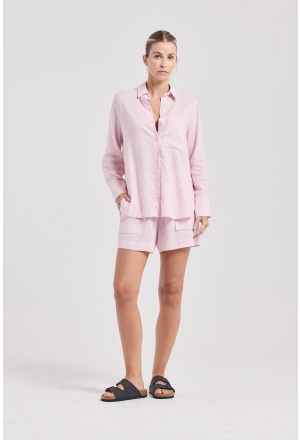 CAMISA SOCIAL BOLSO CAMBRAIA ROSA