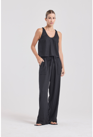 CALÇA RETA BOLSO CAMBRAIA PRETO