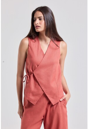 BLUSA TRANSPASSE LINHO TELHA