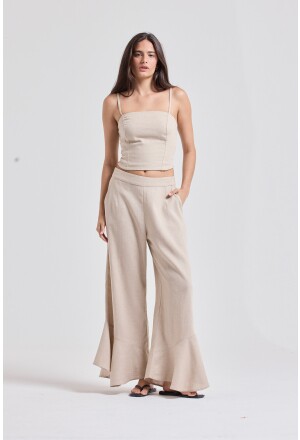 BLUSA ALÇA RECORTES LINHO AREIA