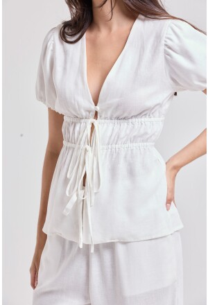BLUSA DECOTE AMARRAÇÃO CAMBRAIA OFFWHITE