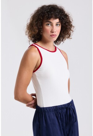 BLUSA BICOLOR VIÉS VERMELHO