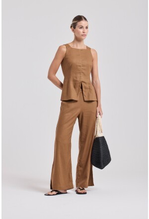 BLUSA ACINTURADA LINHO MARROM