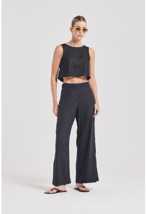 CALÇA TRANÇAS FENDA LINHO PRETO