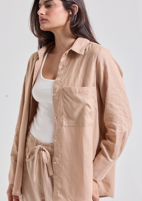 CAMISA SOCIAL CAMBRAIA BEGE