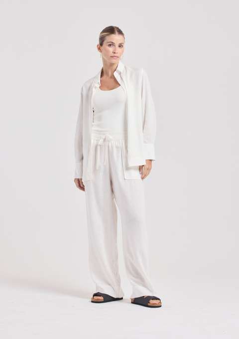 CALÇA RETA BOLSO CAMBRAIA OFFWHITE