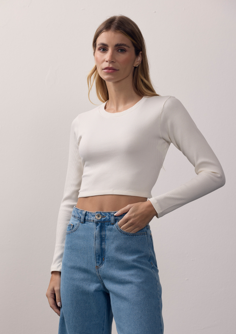 BLUSA DECOTE COSTAS AMARRAÇÃO CANELADA OFFWHITE