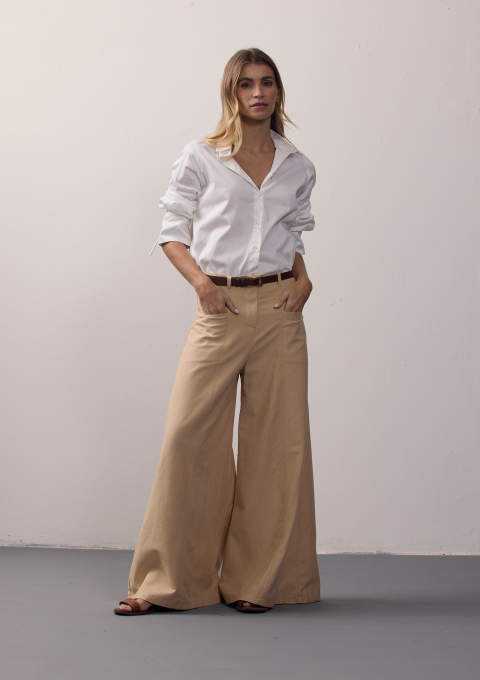 CALÇA PANTALONA PESPONTADA BEGE