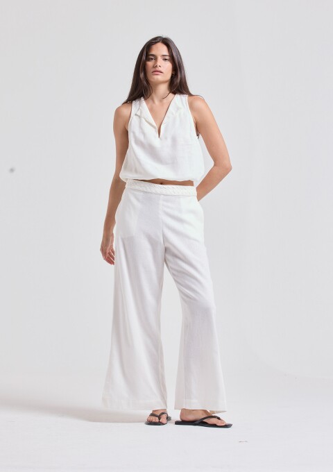 CALÇA TRANÇAS FENDA LINHO OFFWHITE