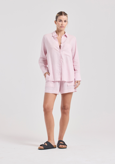 CAMISA SOCIAL BOLSO CAMBRAIA ROSA