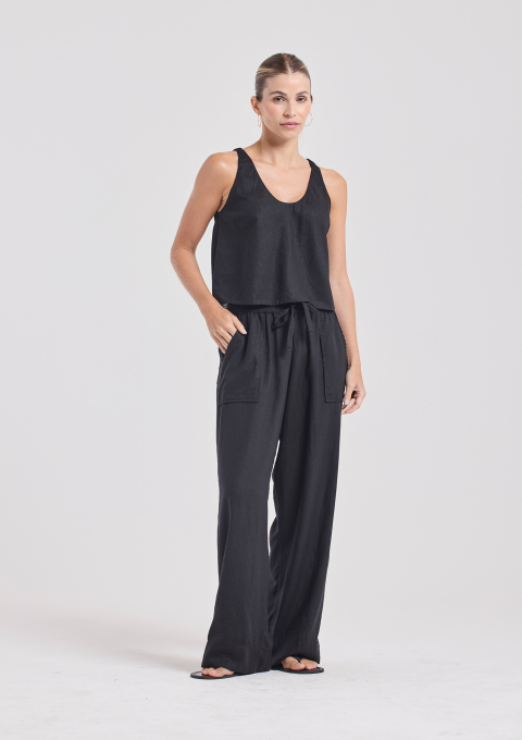 CALÇA RETA BOLSO CAMBRAIA PRETO