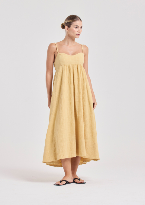 VESTIDO LEILA TRAMA AMARELO