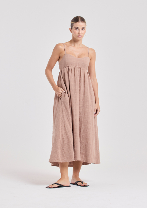 VESTIDO LEILA TRAMA CAPPUCCINO