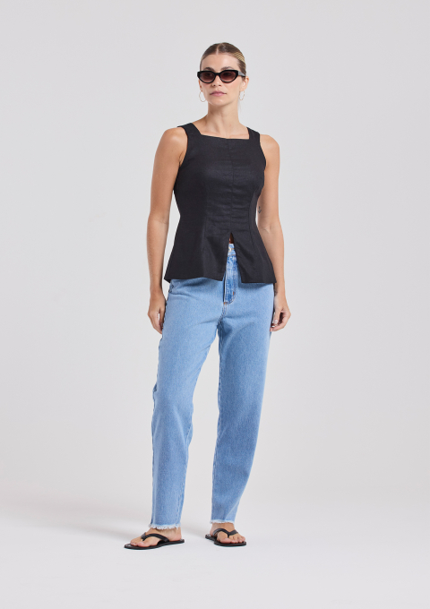 BLUSA ACINTURADA LINHO PRETO