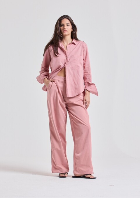 CALÇA RETA ALFAIATARIA DETALHES ROSA