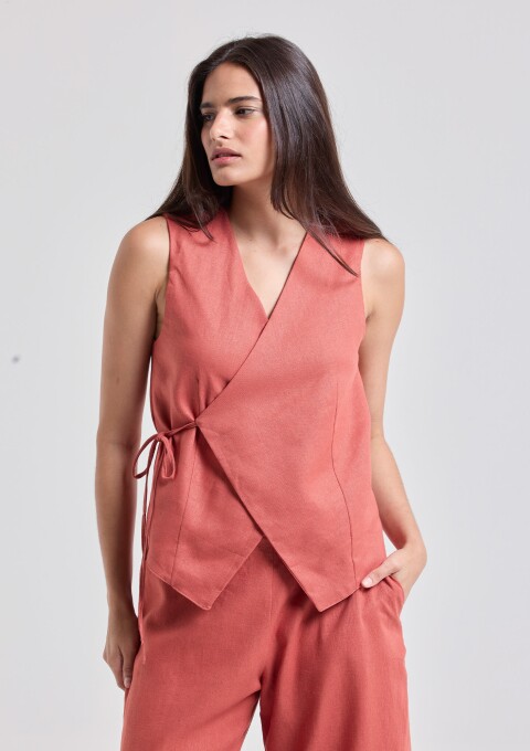 BLUSA TRANSPASSE LINHO TELHA