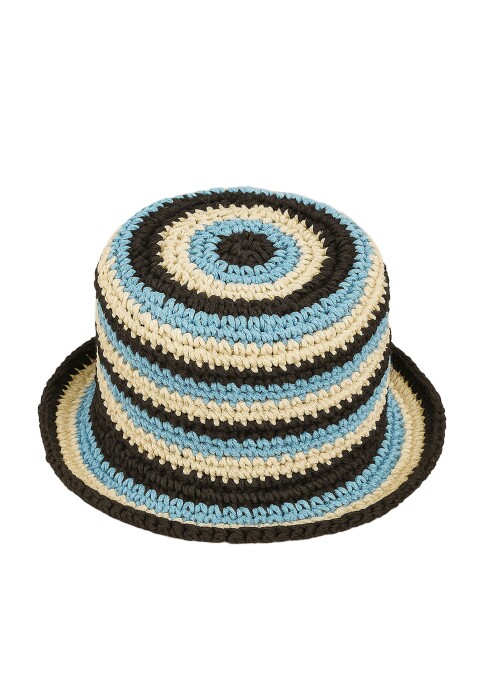 CHAPEU LERU RÁFIA CLASSICO LISTRAS PRETO E AZUL CLARO