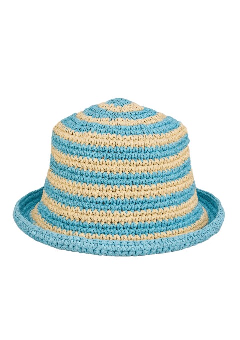 CHAPEU LERU RÁFIA CLASSICO LISTRAS AZUL CLARO E OFFWHITE