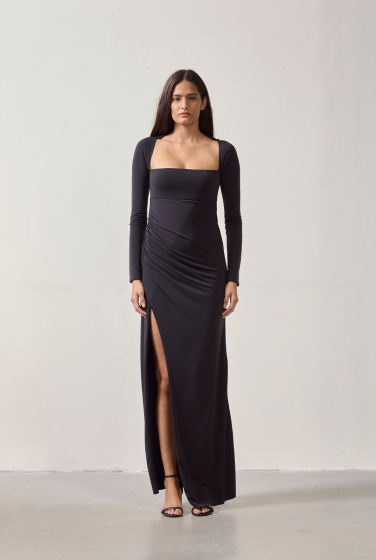 VESTIDO MANGA FENDA DRAPEADO