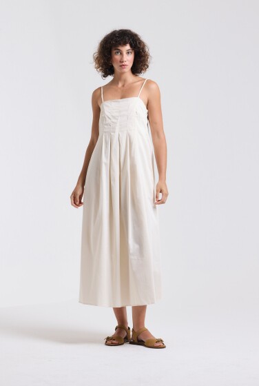 VESTIDO MIDI PREGAS AVEIA