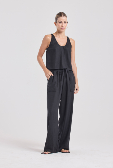 CALÇA RETA BOLSO CAMBRAIA PRETO