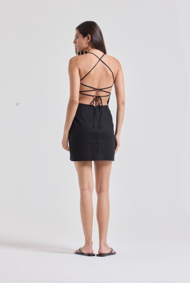 VESTIDO COSTAS AMARRAÇÃO LINHO PRETO