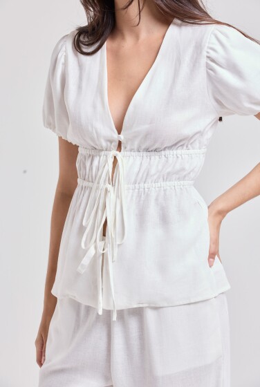BLUSA DECOTE AMARRAÇÃO CAMBRAIA OFFWHITE