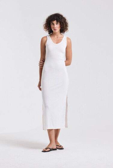 VESTIDO FENDAS TRICOT OFFWHITE