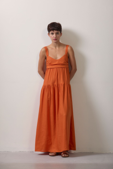 VESTIDO RODADO CAMBRAIA LARANJA