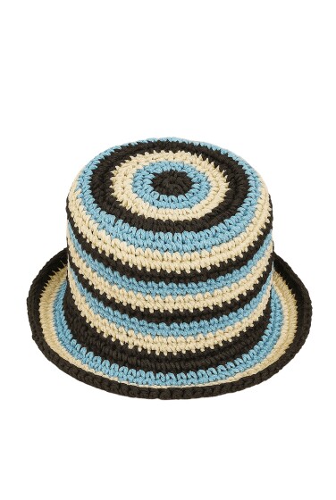 CHAPEU LERU RÁFIA CLASSICO LISTRAS PRETO E AZUL CLARO