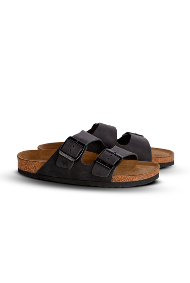 SANDALIA LE CORK LISBOA PRETO ESTONADO FIVELA PRETA